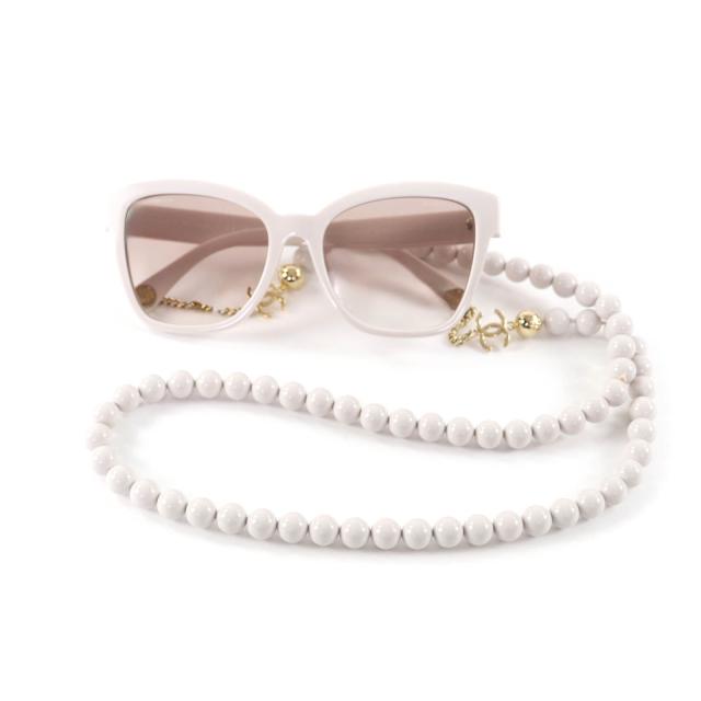 美品★CHANEL シャネル 5487-A ココマーク ボールチェーン付 サングラス ライトベージュ 55□18 140 箱付き イタリア製 レディース