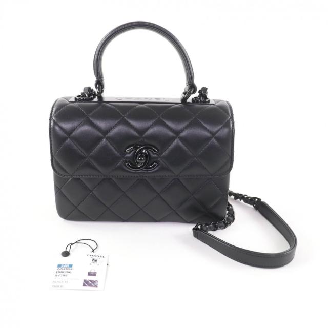 極美品★CHANEL シャネル トレンディCC AS4654 ラムスキン トップハンドル マトラッセ チェーン ショルダーバッグ ブラック ブラック金具_1