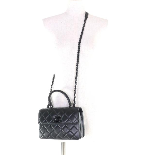 極美品★CHANEL シャネル トレンディCC AS4654 ラムスキン トップハンドル マトラッセ チェーン ショルダーバッグ ブラック ブラック金具_5
