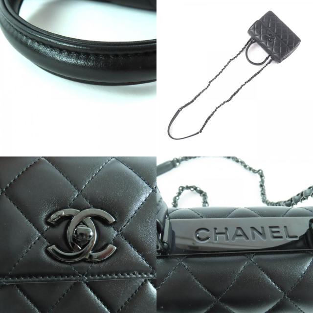 極美品★CHANEL シャネル トレンディCC AS4654 ラムスキン トップハンドル マトラッセ チェーン ショルダーバッグ ブラック ブラック金具_7