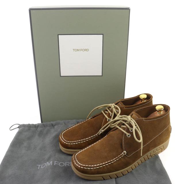 美品△TOM FORD トムフォード J1332T スウェードレザー ロゴ型押しソール モカシン ブラウン 9 箱・保存袋付き イタリア製_1