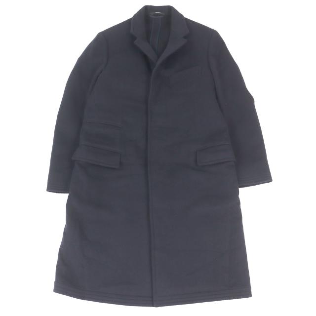 極美品□HERMES エルメス カシミヤ100％ フライフロント 比翼 ロングコート チェスターコート ネイビー 46 イタリア製 メンズオススメ◎