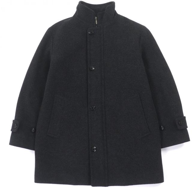美品▼BURBERRY LONDON バーバリーロンドン ウール アンゴラ ロゴ入りボタン ジップアップ コート グレー M 日本製 正規品 メンズ