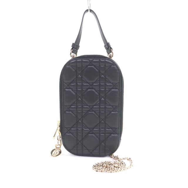 美品★クリスチャンディオール S0872ONMJ Lady Dior Callin Dior フォンホルダー ラムスキン カナージュ フォンポーチ