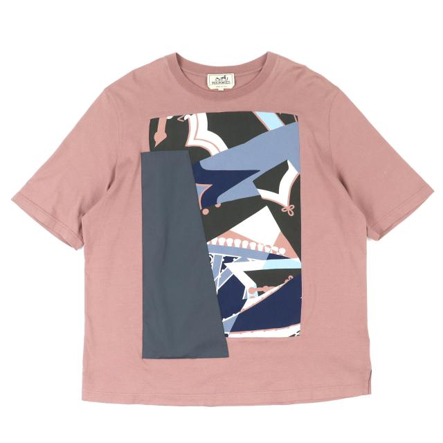美品△HERMES エルメス 21SS 21-5755 ZouavesandDragons ズアヴとドラゴン コットン100% シルク混 クルーネック 半袖Ｔシャツ M 正規品