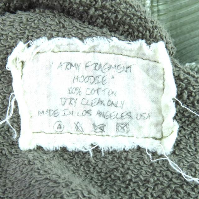 極美品△Greg Lauren  グレッグローレン FRAGMENT HOODIE コットン100% ダメージ加工 再構築 ドッキング プルオーバー パーカー 3 カーキ_4