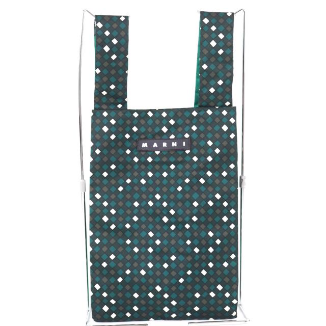 極美品◇MARNI PORTER マルニ ポーター レザーロゴパッチ付き チェック柄 ナイロン トートバッグ グリーン マルチ 日本製 レディース