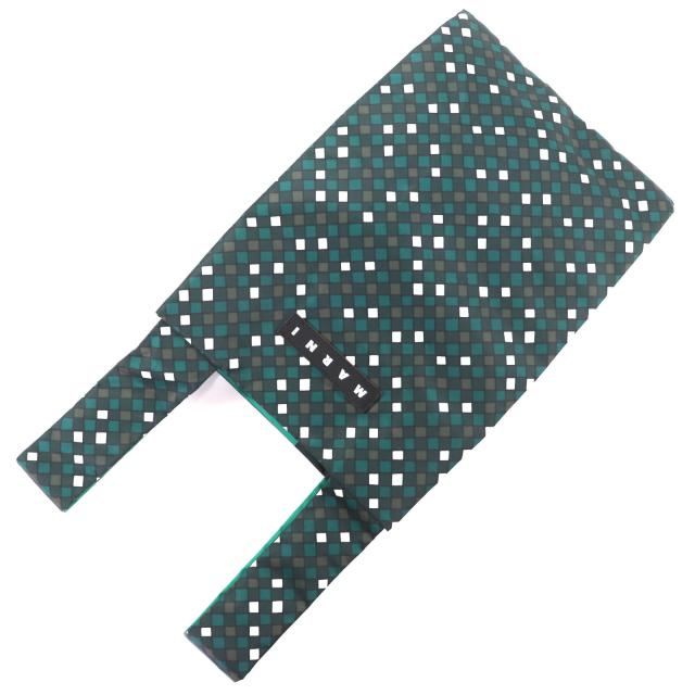 極美品◇MARNI PORTER マルニ ポーター レザーロゴパッチ付き チェック柄 ナイロン トートバッグ グリーン マルチ 日本製 レディース_4