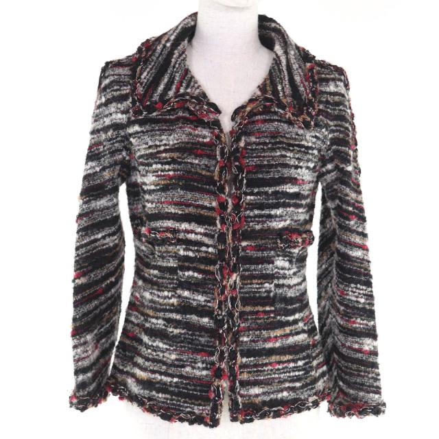 極美品◇CHANEL シャネル P41820 ウール アルパカ混 裏地シルク100％ ココマークボタン付き ジャケット マルチ 34 フランス製 正規品 96,800円