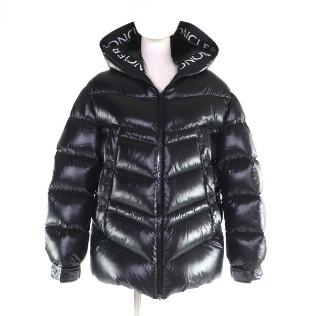 極美品★MONCLER モンクレール 22-23AW H20931A00022 CLAIR ラバーロゴワッペン付 ZIP UP ダウンジャケット 黒 2 正規品 レディース