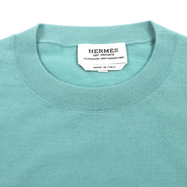 極美品▼HERMES エルメス カシミヤ100% クルーネック ロングスリーブ ニットセーター エメラルドグリーン XS イタリア製 メンズ_1