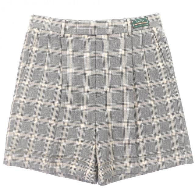 未使用品▼GUCCI グッチ 22AW 690519 リネン ウール チェック柄 ハーフパンツ ショートパンツ グレー 46 イタリア製 正規品 メンズ