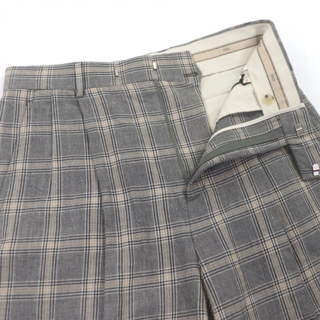 未使用品▼GUCCI グッチ 22AW 690519 リネン ウール チェック柄 ハーフパンツ ショートパンツ グレー 46 イタリア製 正規品 メンズ_2