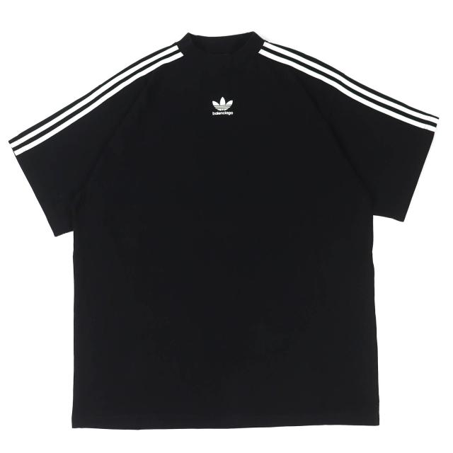 未使用△BALENCIAGA×adidas バレンシアガ×アディダス 23SS 739101 コットン100％ ストライプ ロゴ オーバーサイズ 半袖Ｔシャツ 3 正規品