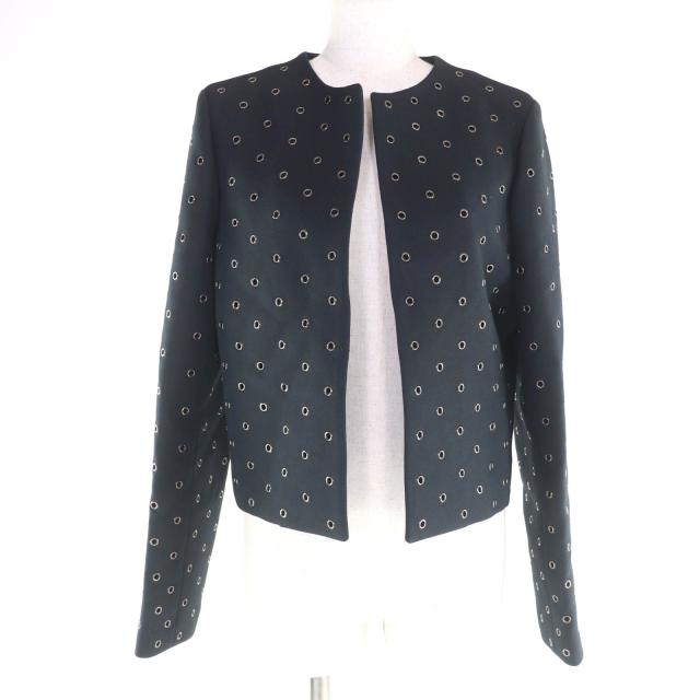 極美品★Christian Dior クリスチャンディオール 241V20X1162 ウール シルク混 ハトメデザイン ノーカラージャケット 44 伊製 正規品