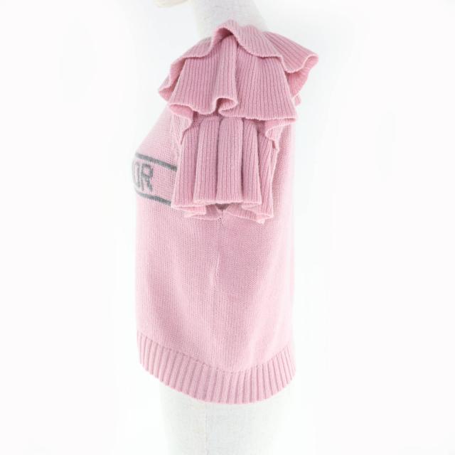 極美品★Christian Dior クリスチャンディオール 344S13BM003 カシミヤ100％ ロゴデザイン 袖フリル 半袖ニット ピンク 42 伊製 正規品_1