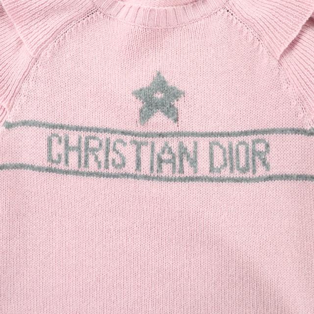 極美品★Christian Dior クリスチャンディオール 344S13BM003 カシミヤ100％ ロゴデザイン 袖フリル 半袖ニット ピンク 42 伊製 正規品_4
