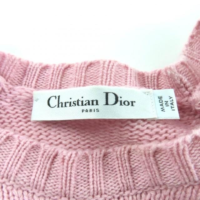 極美品★Christian Dior クリスチャンディオール 344S13BM003 カシミヤ100％ ロゴデザイン 袖フリル 半袖ニット ピンク 42 伊製 正規品_5