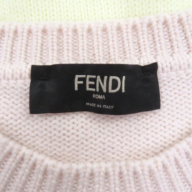 極美品□FENDI フェンディ 2021年製 FZX037 FFロゴ ズッカ柄 クルーネック バイカラー 長袖ニット セーター ライトピンク 52 伊製 正規品_5