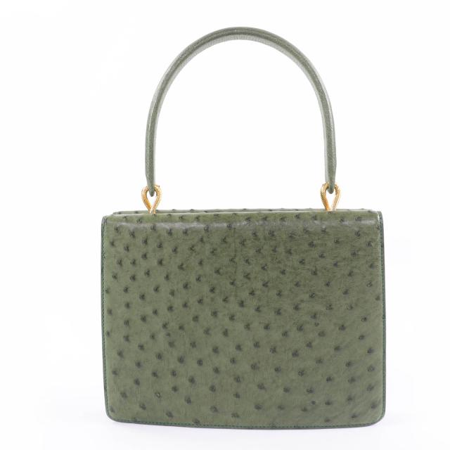 美品☆MORABITO モラビト オーストリッチ ヴァンドーム ハンドバッグ グリーン ゴールド金具 保存袋付き フランス製 レディース_2