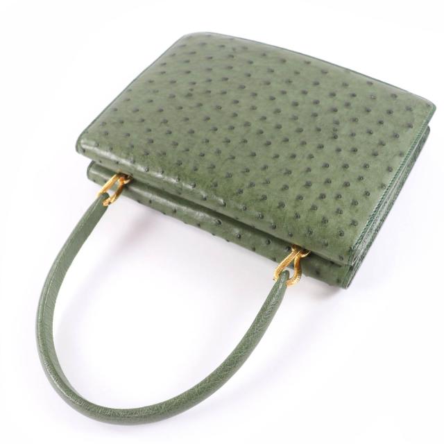 美品☆MORABITO モラビト オーストリッチ ヴァンドーム ハンドバッグ グリーン ゴールド金具 保存袋付き フランス製 レディース_4