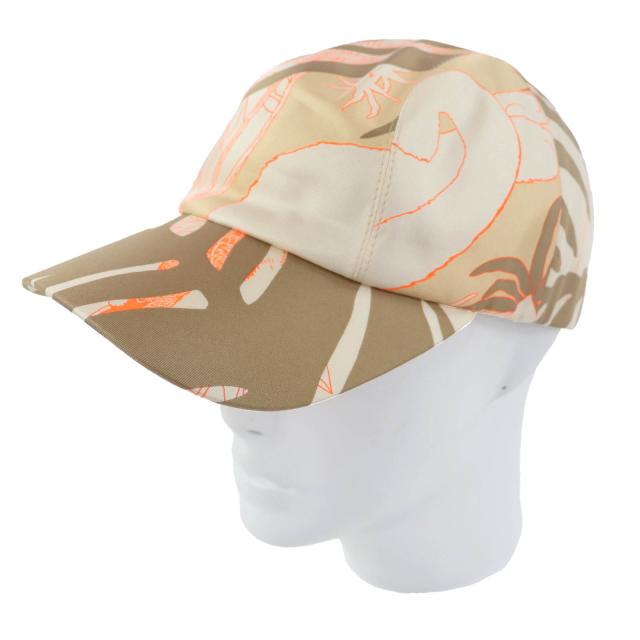 未使用品◇HERMES エルメス Davis Jungle Love シルク100％ セリエボタン付き キャップ 帽子 ブラウン系 59 フランス製 レディース