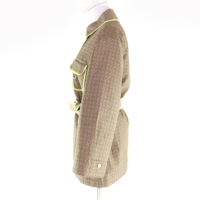 未使用品★HERMES エルメス 22AW 2H0117DP カシミヤ混 ライナー・ベルト付 Hモザイク サファリジャケット コート カーキ系 34 フランス製_1