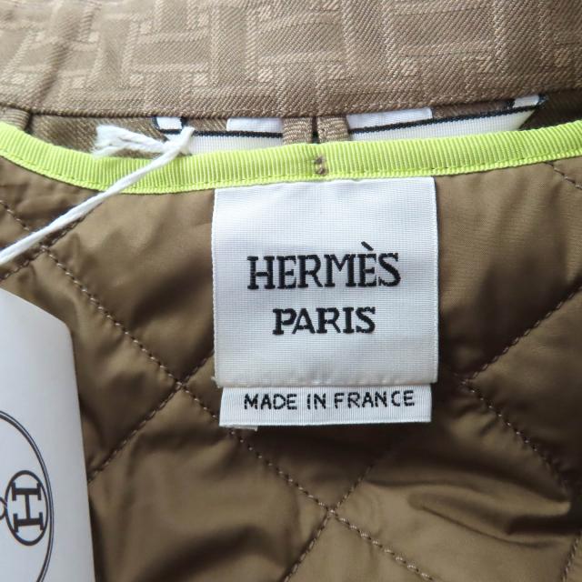 未使用品★HERMES エルメス 22AW 2H0117DP カシミヤ混 ライナー・ベルト付 Hモザイク サファリジャケット コート カーキ系 34 フランス製_7