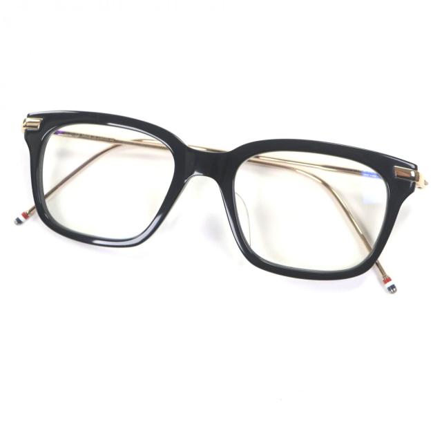 美品▼THOM BROWNE トムブラウン TB-701-A スクエアフロント メガネ 眼鏡 アイウェア ブラック ゴールド 49□19-150 度入 日本製 メンズ