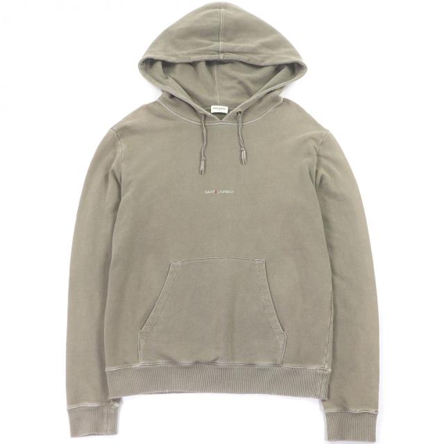 美品□SAINT LAURENT PARIS サンローランパリ 532119 ヴィンテージ加工 フロントロゴ プルオーバーパーカー カーキ S イタリア製 正規品