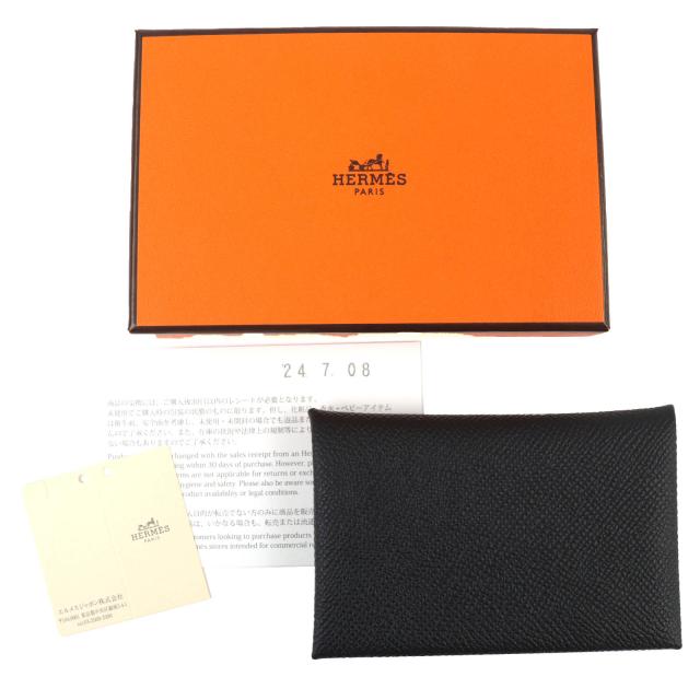 未使用品△HERMES エルメス カルヴィ ヴォーエプソン シルバー金具 名刺入れ コインケース カードケース ブラック W刻印 箱付 フランス製_1