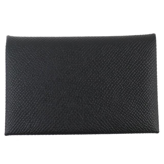 未使用品△HERMES エルメス カルヴィ ヴォーエプソン シルバー金具 名刺入れ コインケース カードケース ブラック W刻印 箱付 フランス製