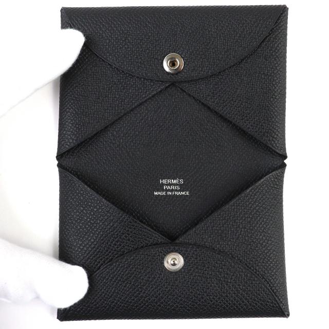未使用品△HERMES エルメス カルヴィ ヴォーエプソン シルバー金具 名刺入れ コインケース カードケース ブラック W刻印 箱付 フランス製_5