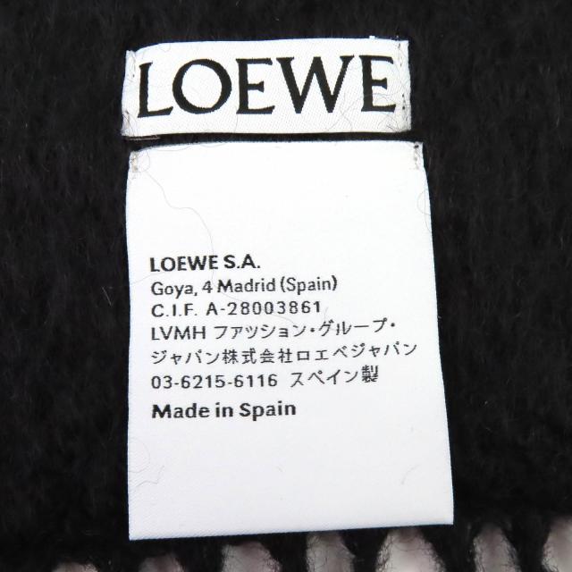 極美品△LOEWE ロエベ モヘア ウール アナグラムレザーワッペン フリンジ付き ロング マフラー ブラック スペイン製 正規品 レディース_6