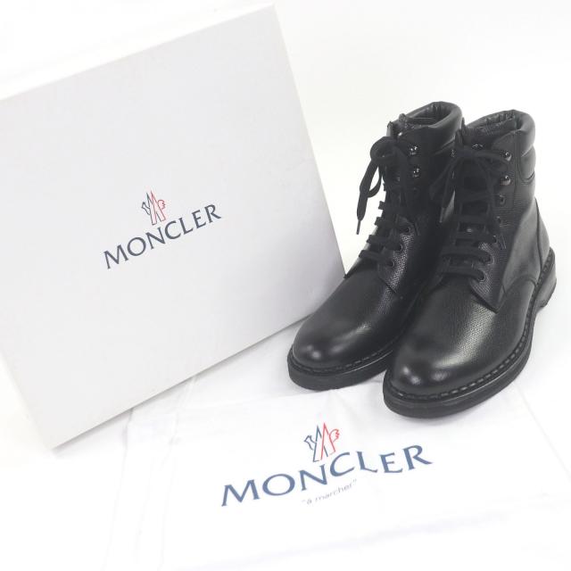 未使用品□MONCLER モンクレール レザー ロゴ金具付き レースアップ アンクルブーツ ブラック 43 保存袋付き イタリア製 メンズオススメ_1