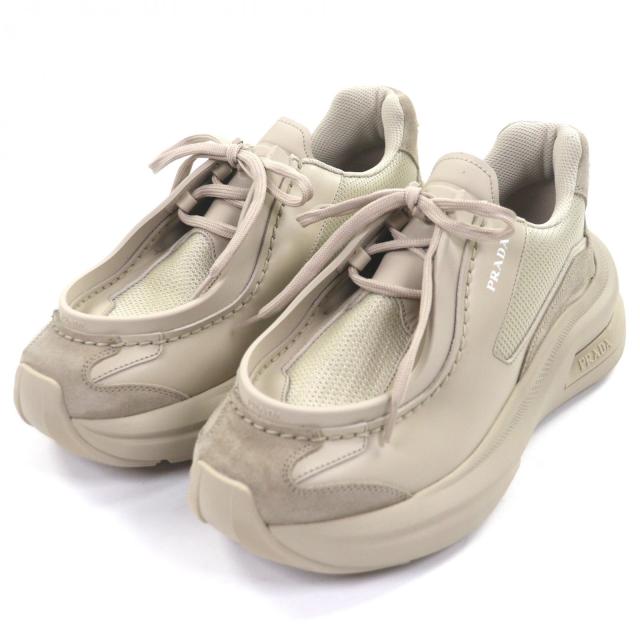 未使用品▼PRADA プラダ 2EG424 ボリュームデザインシステムスニーカー レザー スウェードレザー ベージュ 6.5 箱・保存袋付き メンズ