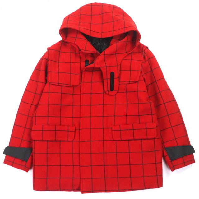 美品▼EMPORIO ARMANI エンポリオ アルマーニ 2020年製 91B530 ウール100% 黒タグ チェック柄 フーデッド ZIPUP 中綿コート 50 正規品