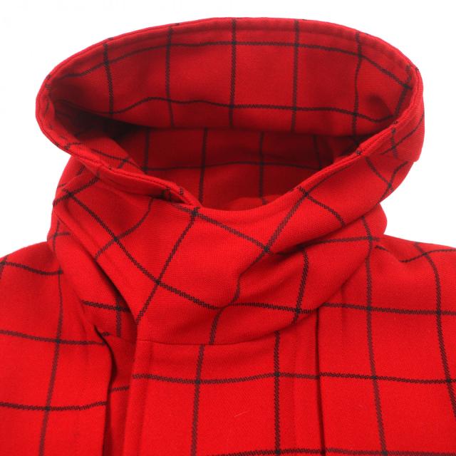 美品▼EMPORIO ARMANI エンポリオ アルマーニ 2020年製 91B530 ウール100% 黒タグ チェック柄 フーデッド ZIPUP 中綿コート 50 正規品_1