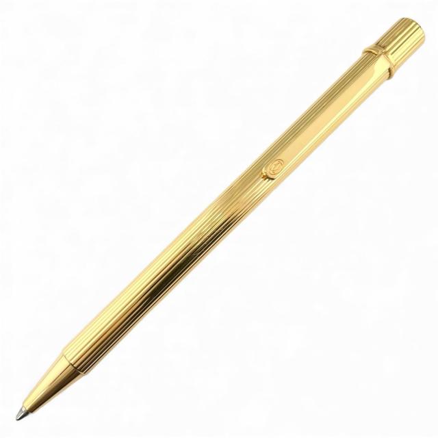 美品▲Cartier カルティエ マスト ドゥ カルティエ ストライプ柄 ツイスト式 ボールペン ゴールド ケース付き フランス製 メンズ