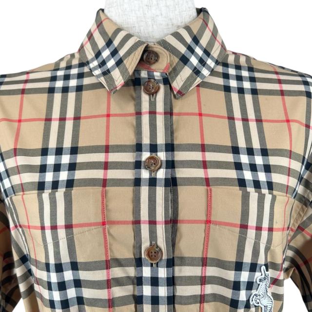 極美品▲BURBERRY バーバリー 8032154 ロゴ刺繍 ノバチェック コットン シャツワンピース マルチカラー 36 正規品 レディース_3