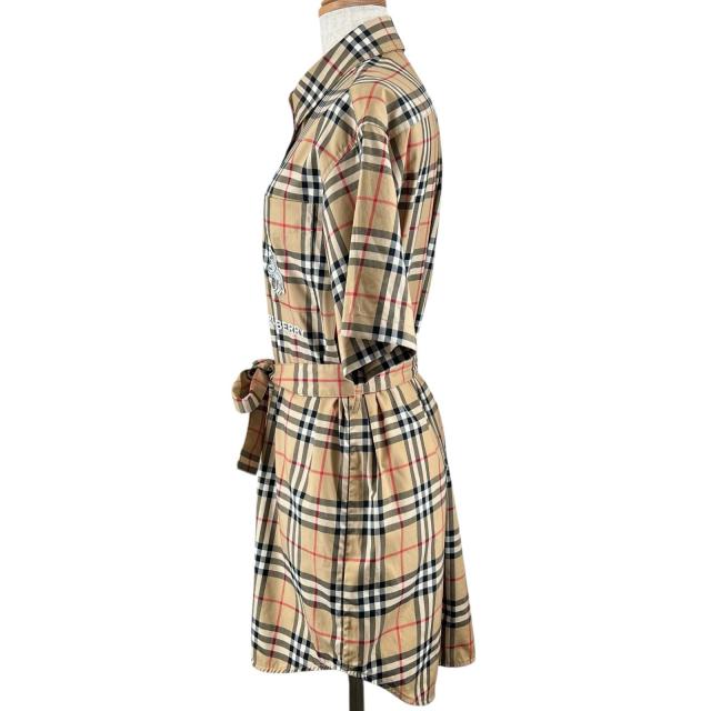 極美品▲BURBERRY バーバリー 8032154 ロゴ刺繍 ノバチェック コットン シャツワンピース マルチカラー 36 正規品 レディース_1