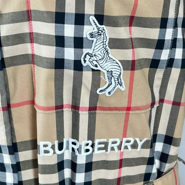 極美品▲BURBERRY バーバリー 8032154 ロゴ刺繍 ノバチェック コットン シャツワンピース マルチカラー 36 正規品 レディース_4