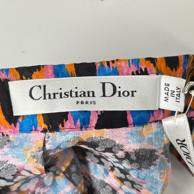 未使用品▲Christian Dior クリスチャンディオール 221J65A7609 シルク100% ヒョウ柄 スカート マルチカラー 40 イタリア製 正規品_4