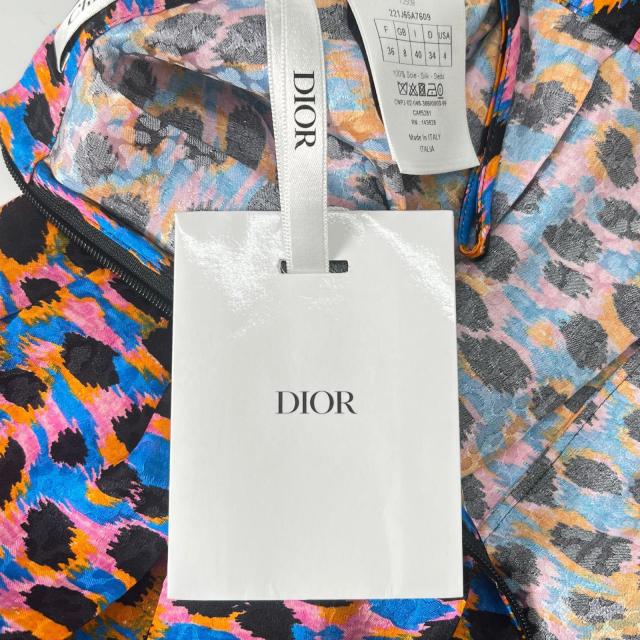 未使用品▲Christian Dior クリスチャンディオール 221J65A7609 シルク100% ヒョウ柄 スカート マルチカラー 40 イタリア製 正規品_7