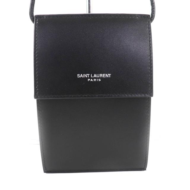 未使用品◇SAINT LAURENT PARIS サンローランパリ 802728 レザー ショルダーポーチ/バッグ ブラック 箱・保存袋付 イタリア製 レディース