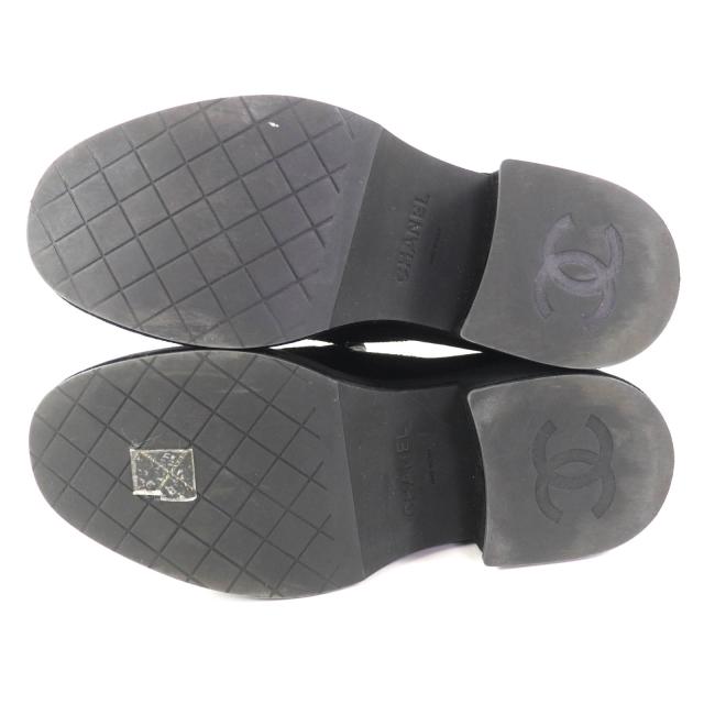 美品◇CHANEL シャネル G39206 ココマーク金具付 チャンキーヒール 厚底 ベロア ローファー パンプス ブラック 36 イタリア製 レディース_6