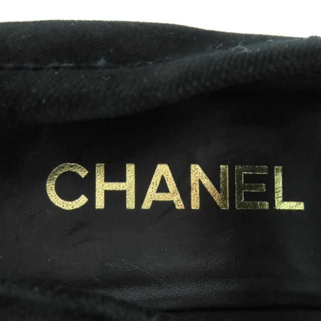 美品◇CHANEL シャネル G39206 ココマーク金具付 チャンキーヒール 厚底 ベロア ローファー パンプス ブラック 36 イタリア製 レディース_8