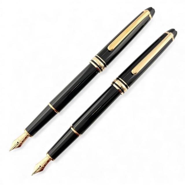 極美品▲MONTBLANC モンブラン マイスターシュテュック クラシック ペン先14K EF・Fニブ 2本セット 万年筆 ブラック 箱・ケース付 メンズ