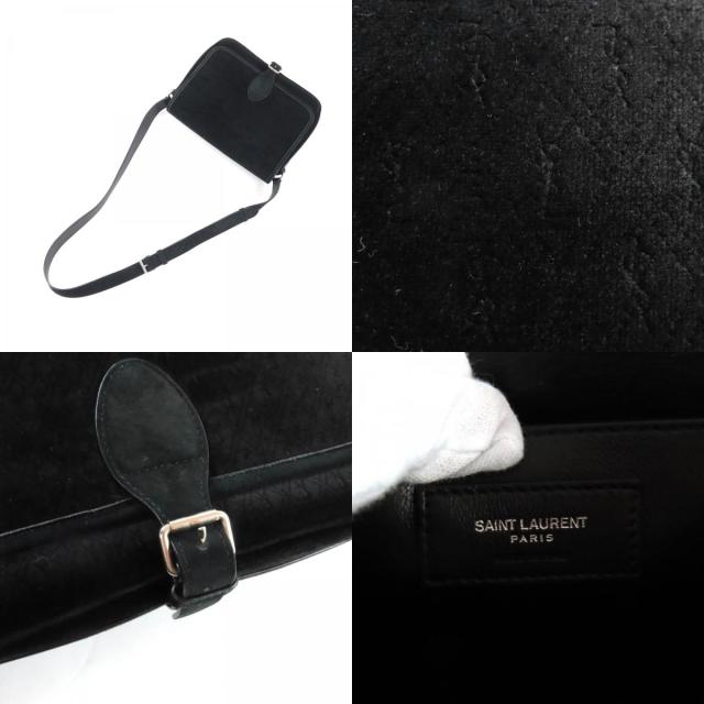 美品★SAINT LAURENT PARIS サンローランパリ MAL688253 YSLモノグラム ベルベット ショルダーバッグ ブラック シルバー金具 イタリア製_8