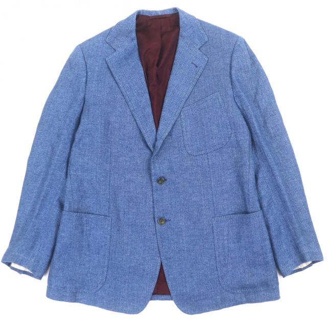 極美品▼Tindaro De Luca ティンダロ・デ・ルーカ ー ビスポーク ヘリンボーン柄 シングルジャケット テーラード ブルー XL相当 メンズ